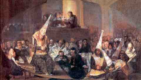 Effet de loupe sur la représentation d'une réunion de personnes de la Sainte Inquisition