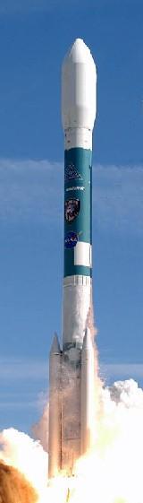 Rocket takeoff as a symbol of scientific advancement.