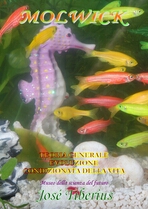Coperchio frontale del libro Evoluziones Condizionata della Vita. Cavalluccio marino e pesci rossi.