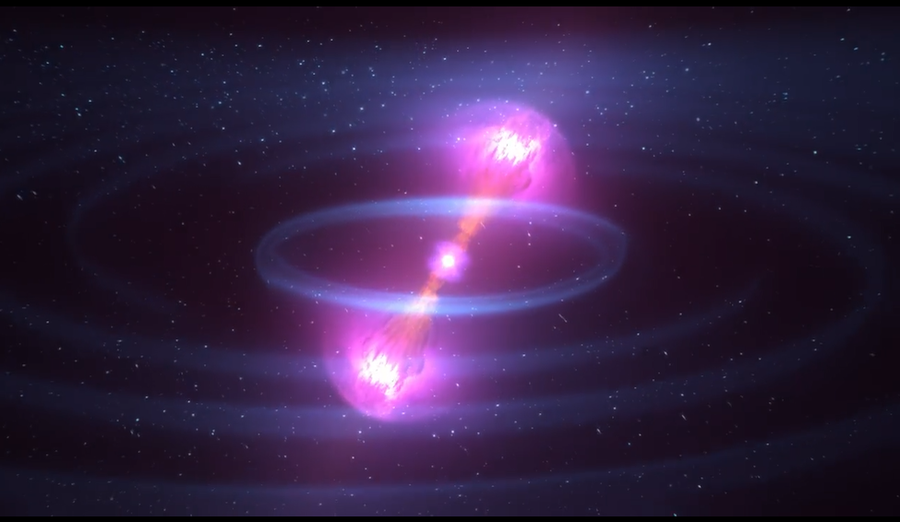 Fenômenos observados ao longo de nove dias após a fusão de estrelas de nêutrons conhecida como GW170817-NASA.