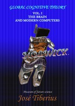 Copertina del libro Il cervello umano ed i computer. Testa del robot con lo schermo del computer.