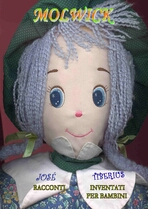 Capa do livro de contos infantis inventados. Boneca de pano com cabelo lilás.