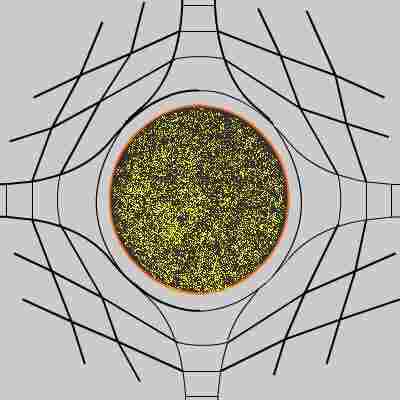 Desenho do Éter Global com simetria radial causada por núcleons.